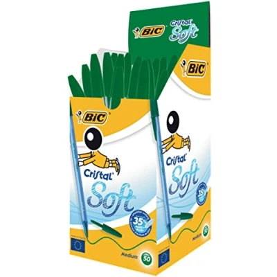 Image of BIC Ballpoint Cristal Soft, 0.4 mm, Box of A 50 pcs, Green