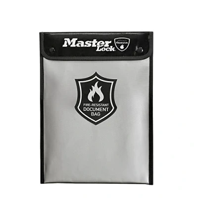 Image of Master Lock FBWLZ0EURHRO Fireproof Bag Silicone Coated for fire Water Resistance to Protect Money, A4 documents, Tablets, Hard Drives, ID Papers and More, Black