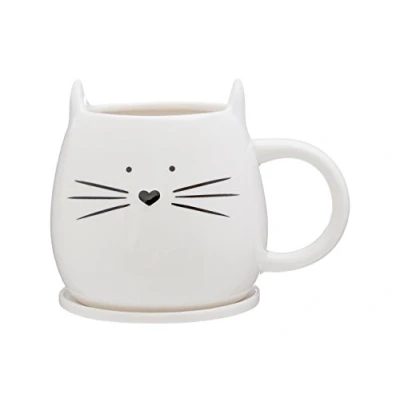 Image of Premier Housewares Cat Mug and Coaster, Ivory, 380 ml, Porcelain, 11 x 14 cm