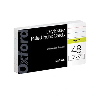 Image of Oxford Dry Erase Index Cards, 3x5 Ruled, Reusable Flash Double Sided &amp; Wet Cards for Gaming, Study or Vocabulary, 48 Pack (63517)
