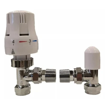 Image of TC Thermostatic Radiator Valve Angled TRV &amp; Lockshield 15mm Pack