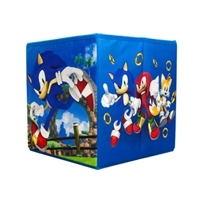 Image of Character World Sonic the Hedgehog Officially Licensed Storage Boxes 2 pack Foldable Cubes Hoop Design Perfect For Organising Children&#039;s Room, Kids Playroom