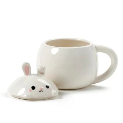 Image of Armona Trading LTD Rabbit Peeping Lid Ceramic Lidded Animal Mug