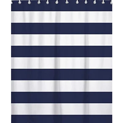 Image of Navy Blue White Stripes Shower Curtains Bathroom Curtain With Hooks Decor Waterproof Polyester Bath 60x72&quot;(W*H)