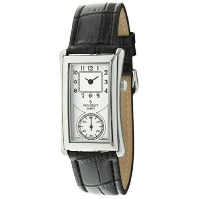 Image of Peugeot Vintage Contoured Doctors Style Watch with Leather Band, Silver, S,