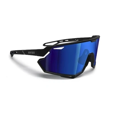 Image of BERTONI Sport Cycling MTB Running Sunglasses for Men Women in TR90 100% UV Block mod. ALPHA (Matt Black/Shiny Black Blue Mirror Lens)