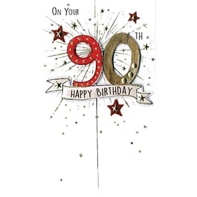 Image of On Your 90th Birthday Greeting Card Hand Finished Champagne Range Cards