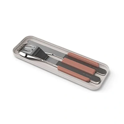 Image of monbento MB Slim Box Cutlery Set for Bento Pink Moka Trio Knife 3 Pieces Fork Spoon