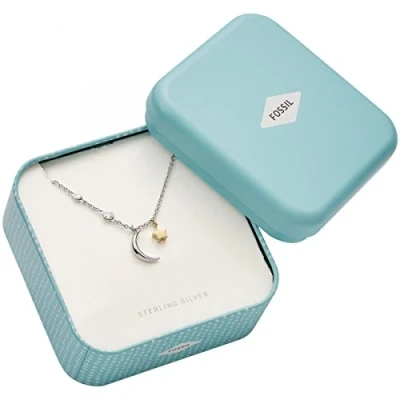 Image of Fossil Necklace for Women , Total Length: 420mm + 50mm 2 Tone, Gold, Silver CZ, Sterling Necklace, JFS00432998