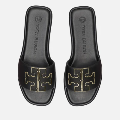 Image of Tory Burch Double T Sport Slide Mules, Women&#039;s, Size: 6.5, Perfect black/gold Sheepskin