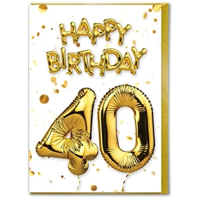 Image of Brainbox Candy 40th Birthday Card Age 40 Fortieth Beautiful White Gold Foil Effect Cards For Him Her Male Female Friends Mates Special