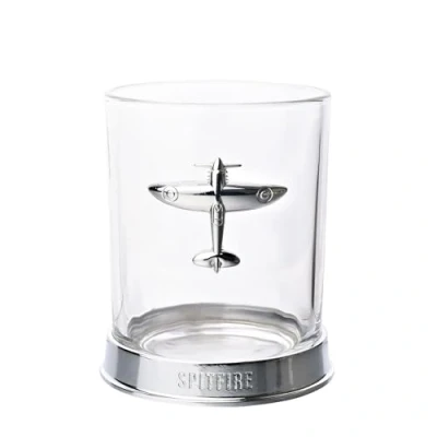 Image of Officially Licensed Royal Air Force RAF Metal Whiskey Tumbler Glass Spitfire Engraved Base With Badge Drinking Lifestyle Accessory for Men, History &amp; Aviation Fans 330ml / 11.5oz.