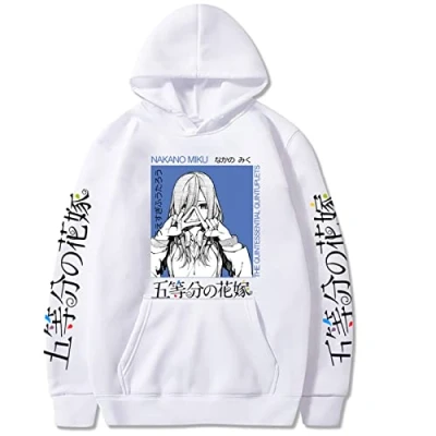 Image of The Quintessential Quintuplets Hoodie Anime Nakano Miku Cosplay Costume Long Sleeve Pullover Sweatshirts for Men Women White