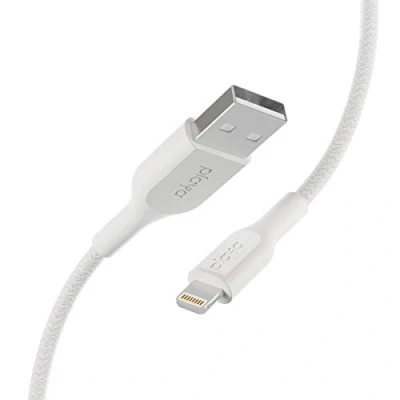 Image of PLAYA Lightning Cable (Braided to USB compatible with iPhone, iPad, AirPods) MFi Certified Charging Cable, Braided White 15 cm
