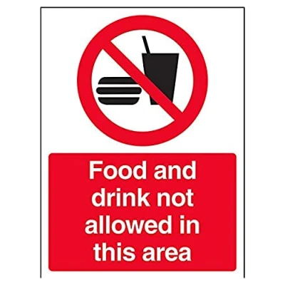 Image of V Safety Food And Drink Not Allowed In This Area Sign 150mm x 200mm 1mm Rigid Plastic