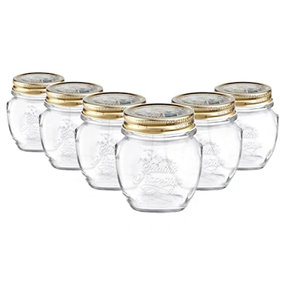 Image of Bormioli Rocco Quattro Stagioni Glass Storage Jars Traditional Kitchen Food Canister with Screw Top Lid 300ml Pack of 6