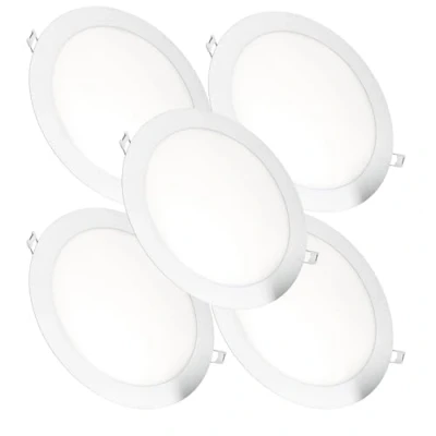 Image of JANDEI Pack 5 x Recessed LED Downlights, 18W, 1440 Lumen, Round Shape, Hole Ø 200 205 mm, Extra Flat 13 mm Depth, Transformers Included (Cold White 6000k)