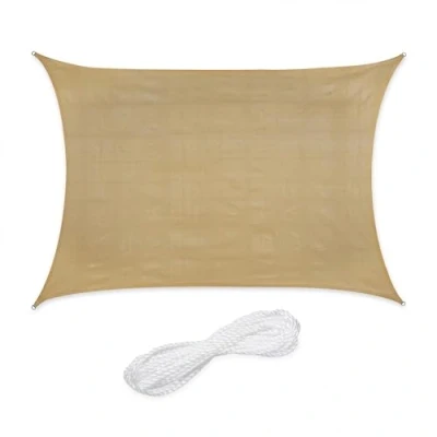 Image of Relaxdays Sun Sail Shade, Triangular Awning, 2 x 4 m, HDPE Fabric, for Patio &amp; Garden, with Tensioning Ropes, Beige, 2x4m