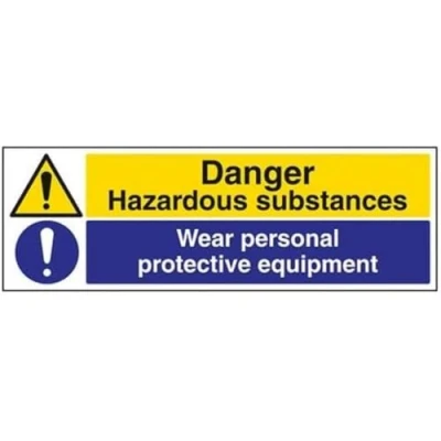 Image of V Safety Danger Hazardous Substances, Wear Personal Protective Equipment Warning Sign 600mm x 200mm 1mm Rigid Plastic