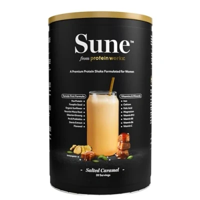 Image of Protein Works Sune™ Shake Formulated for Women 600g 20g Vegan with Added Nutrients Soy Free, Gluten Naturally Low in Caffeine Salted Caramel