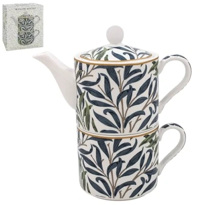 Image of Lesser &amp; Pavey Willow Bough Ceramic One Cup Teapot Gift Set Includes for 1 Tea Pot Mums Birthday or Mother&#039;s Day William Morris