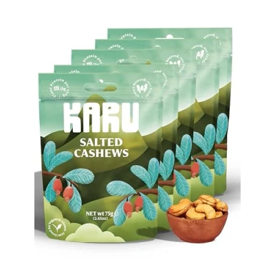 Image of KARU Salted Cashews (10x 75g) Roasted Snacks with Protein, Minerals, and Fibre Vegan Certified Naturally Gluten Free