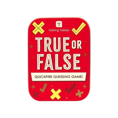 Image of Talking Tables True of False Travel Game Pocket Size Quickfire Guessing Quiz for the Family to Play Packed in a Giftable Sturdy Tin Case, or Secret Santa Stocking Filler