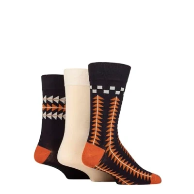 Image of Mens 3 Pair Glenmuir Patterned Bamboo Socks Square and Triangles Navy 7 11