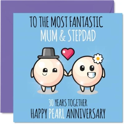 Image of Cute Pearl Anniversary Card for Mum &amp; Step Dad 30 Years Together Happy 30th Wedding Cards Mum, 145mm x Greeting Thirtieth Anniversaries