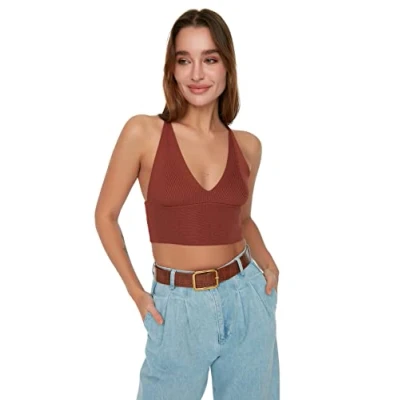 Image of Trendyol FeMan Slim fit Basic Scoop Neck Knitwear Blouse Brown