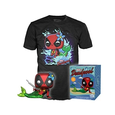Image of Funko Pop &amp; Tee Marvel Deadpool Mermaid Exclusive Figure Set Size L Playsets, Multicolor (889698340359)