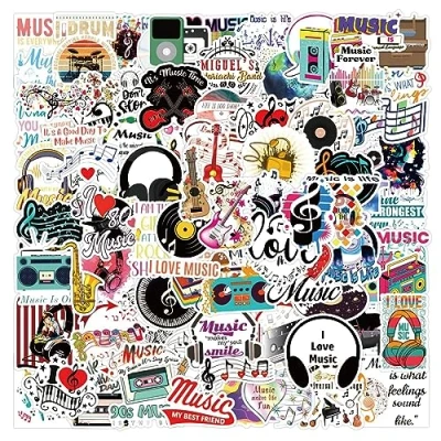 Image of 100 Pcs Music Stickers for Kids Teens Adults Boys Girls Gift,Stickers Pack Laptop,Skateboard,Luggage,Car,Bike, Cup,Computer,Water Bottle Decor,Music Vinyl Waterproof Sticker Decals