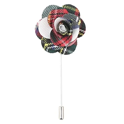 Image of DQT Mens Lapel Pin Tartan Plaid Formal Wedding Suit White