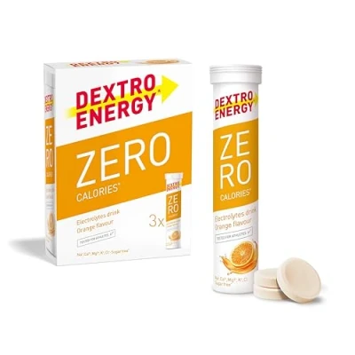 Image of Dextro Energy Zero Calories I Recovery and Hydration Electrolyte Drink Effervescent Tablets Orange 3 Tubes, 60