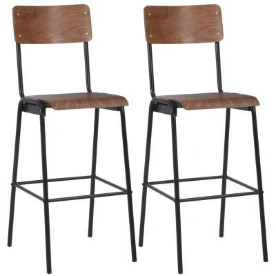 Image of vidaXL Bar Chairs 2 pcs Brown Solid Plywood Steel