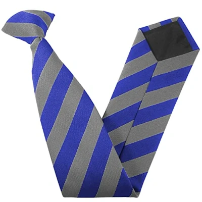 Image of Great British Tie Club Men&#039;s Adult Block Stripe Clip On Neck Ties (Grey &amp; Royal Blue)