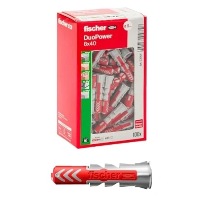 Image of Fischer 100 x DuoPower Dowels 8 40 mm for Solid Wall, Perforated Brick, Plasterboard, 537641