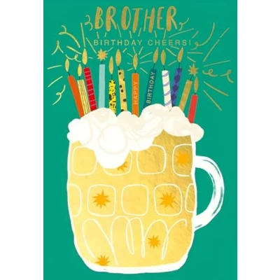 Image of Abacus Cards Brother Birthday Card Happy with Beer Cake Design and Embossed Foil Details for Men