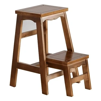 Image of Wooden Step Stool Household Two Ladder Children&#039;s Foldable Small Footstool Rubber Wood Material