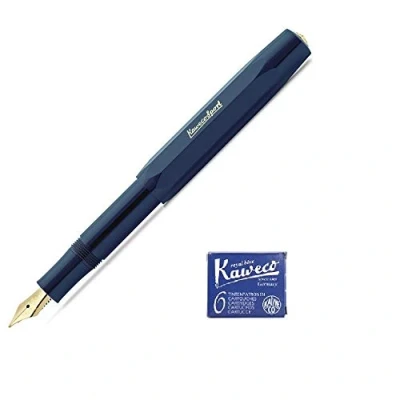 Image of Kaweco Classic Sport Fountain Pen (Fine Nib) + Pack of 6 Blue Ink Cartridges (Navy)