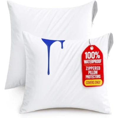 Image of Utopia Bedding Waterproof Zippered Pillow Protectors (Standard Size 45 x cm) Pack of 2 Anti Bed Bug and Dust Mite Proof Encasement
