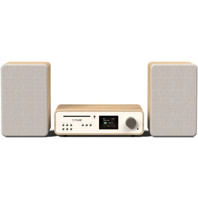 Image of Pure Classic Stereo HiFi Music System (100W Sound, Internet Radio, DAB+/FM, Bluetooth, CD Player, USB and Spotify Connect) Cotton White/Oak