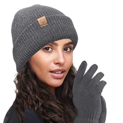 Image of TOSKATOK Ladies Warm Thermal lined Luxury Chenille Hat and Glove Set GREY
