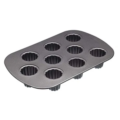 Image of MasterClass KCMCHB89 Canele Moulds with PFOA Non Stick, Robust 1 mm Carbon Steel, 9 Hole 32.5 x 22 cm Baking Tin, Grey