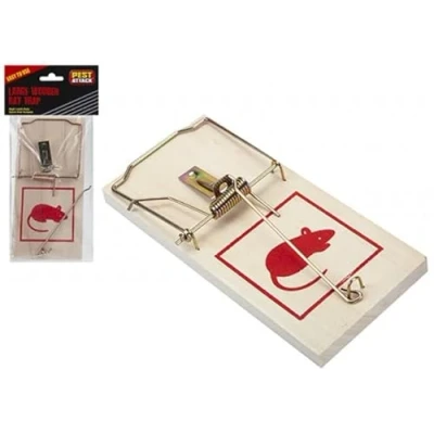 Image of Heavy Duty Natural &amp; Red Large Wooden Rat Trap 18cm (1 Pc.) Durable Design Perfect for Homes, Gardens, and Garages