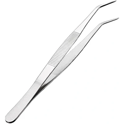 Image of MMOBIEL Stainless Steel Tweezers 20cm / 8inch with Curved 60 Degree Serrated Tip Professional Multi Purpose Tongs Tool for Industrial Work, Laboratory Use, Gardening, Cooking
