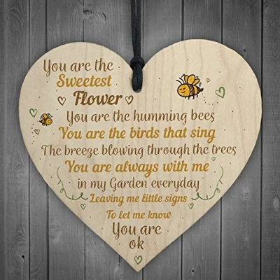 Image of RED OCEAN Mum Nan Dad Family Guardian Angel Wood Heart Sign Memorial Gift Angels For Grave Plaques