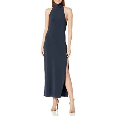 Image of Norma Kamali Women&#039;s Halter Turtle Side Slit Gown Cocktail Dress, Pewter, M