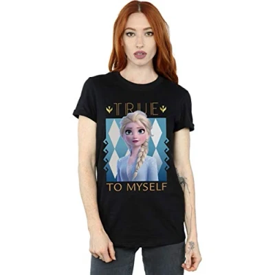Image of Disney Women&#039;s Frozen 2 Elsa True to Myself Boyfriend Fit T Shirt Black Large