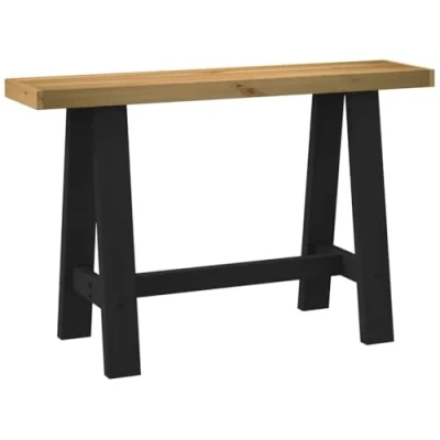 Image of vidaXL Console Table Solid Pine Wood/Black A Shaped Legs Hallway/Entryway Surface Rectangular 120x30x75 cm